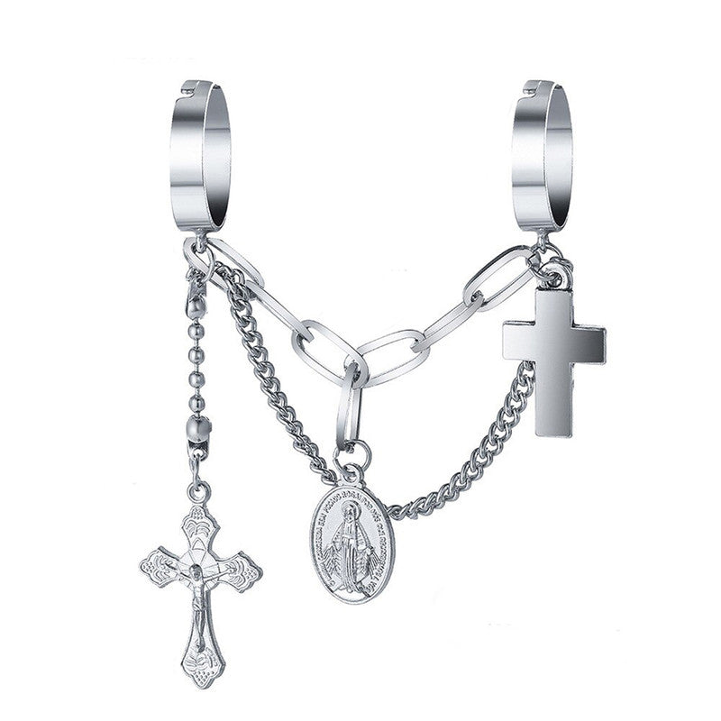 Silver Plated Silver-Toned Cross Chain Ring For Women