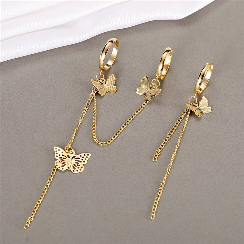 Gold Plated Gold Toned Butterfly Inspired Chain Rings Set of 2 For Women