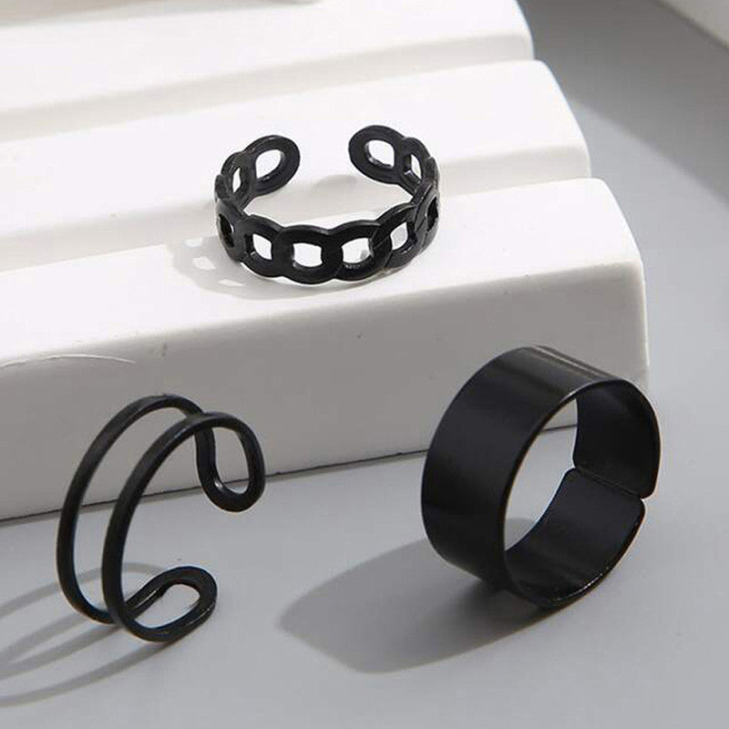 Black Silver Plated Contemporary Stackable Rings Set of 3 For Women