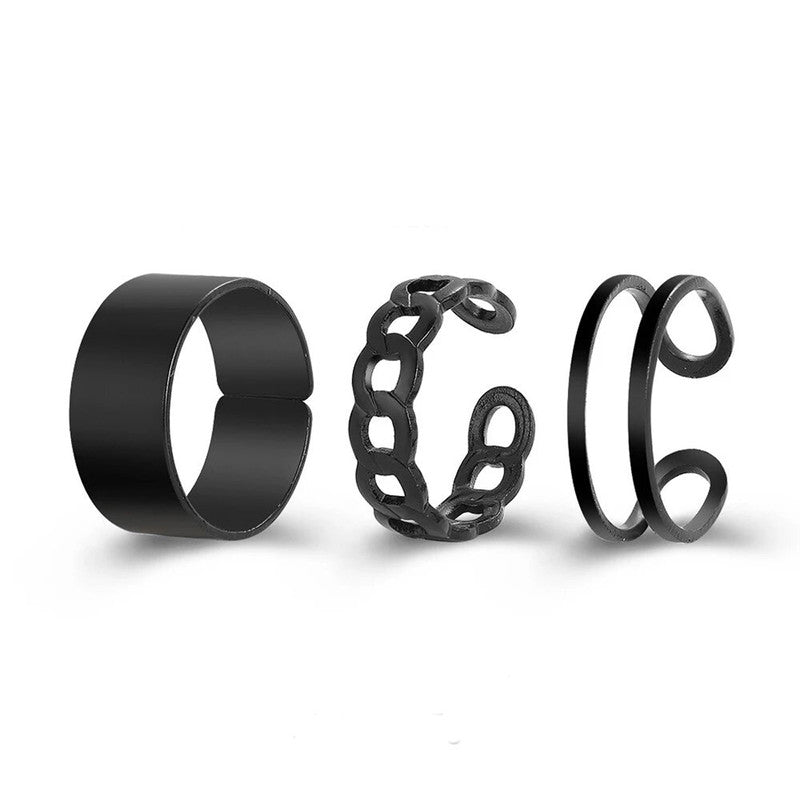 Black Silver Plated Contemporary Stackable Rings Set of 3 For Women