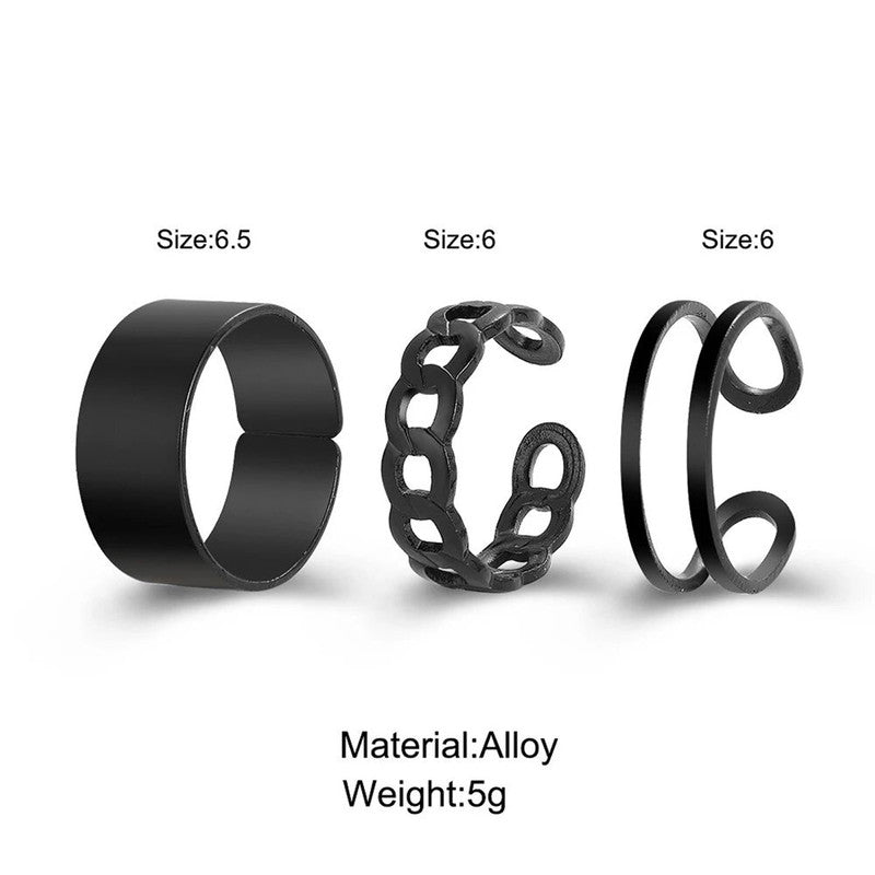 Black Silver Plated Contemporary Stackable Rings Set of 3 For Women