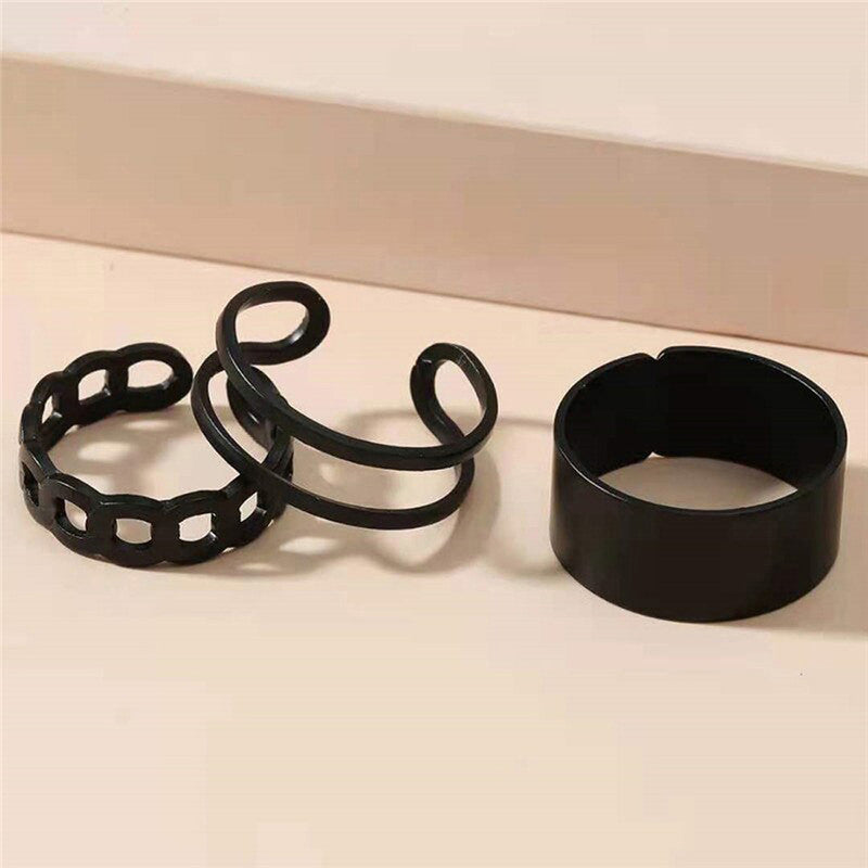 Black Silver Plated Contemporary Stackable Rings Set of 3 For Women