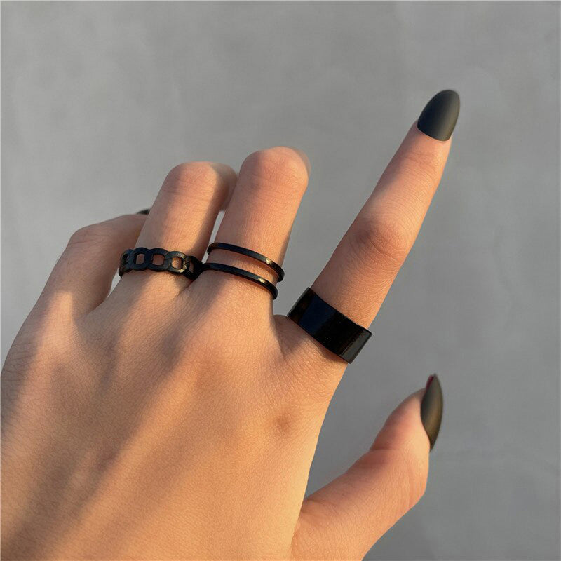 Black Silver Plated Contemporary Stackable Rings Set of 3 For Women