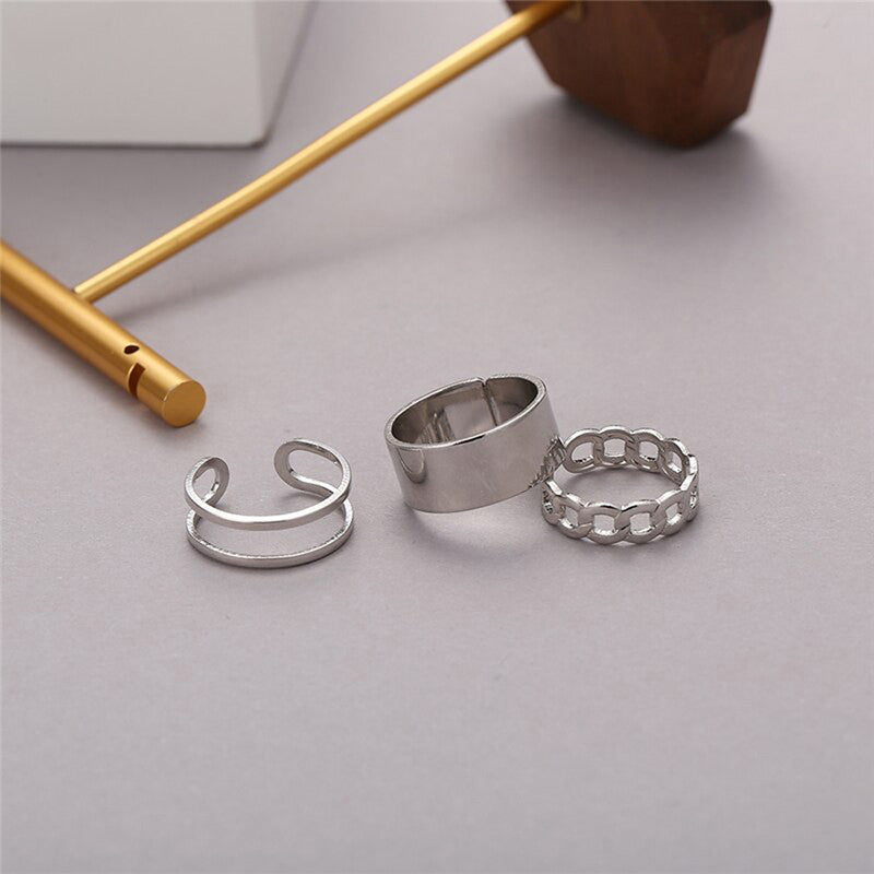 Silver Plated Contemporary Stackable Rings Set of 3 For Women