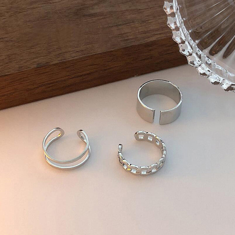 Silver Plated Contemporary Stackable Rings Set of 3 For Women