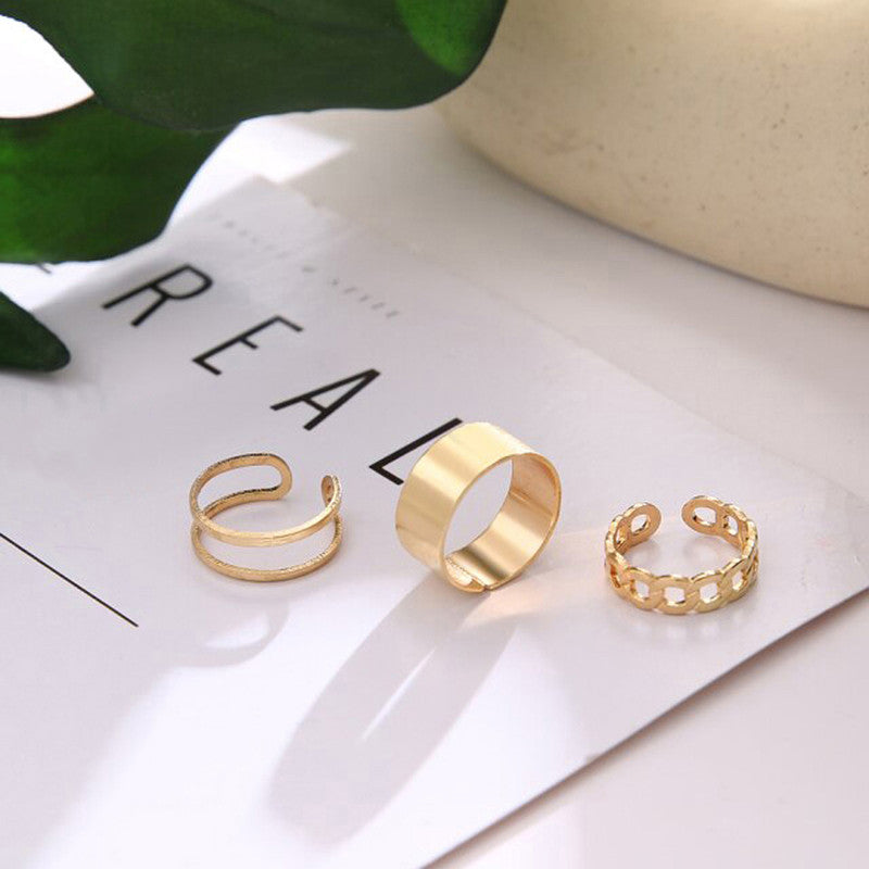 Gold Plated Contemporary Stackable Rings Set of 3 For Women