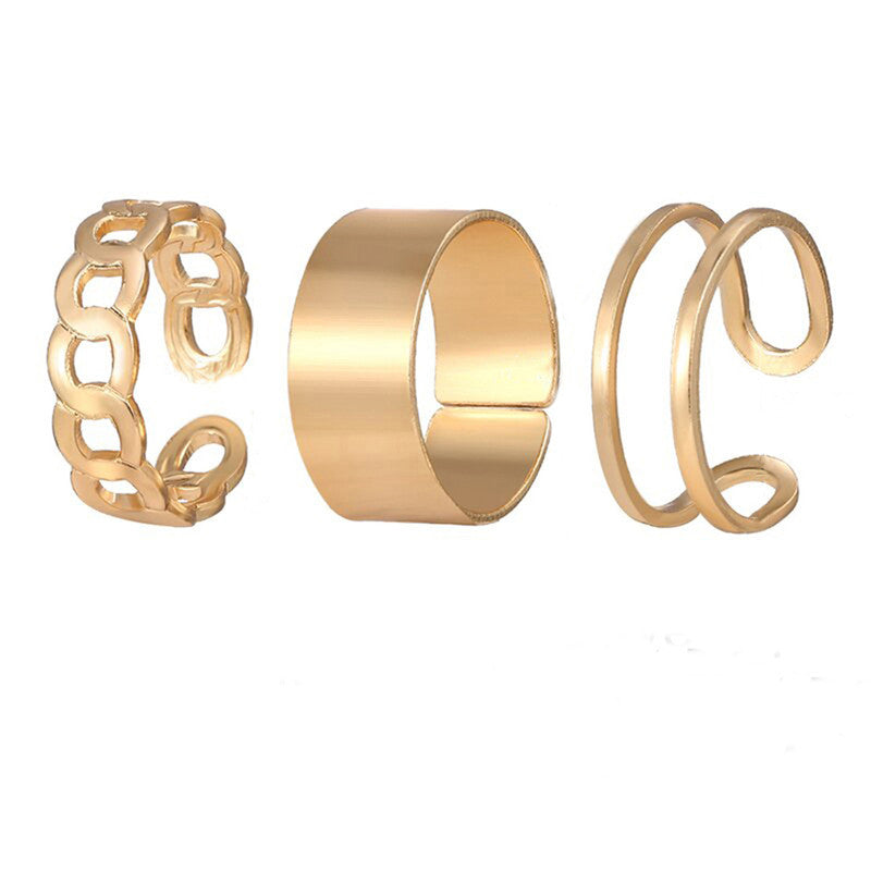 Gold Plated Contemporary Stackable Rings Set of 3 For Women