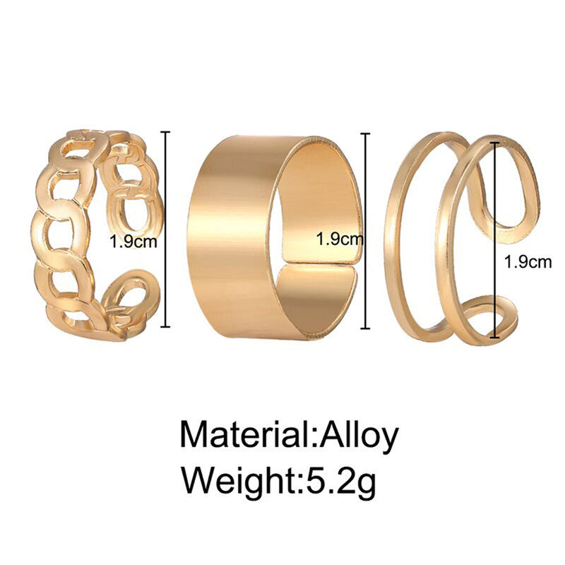 Gold Plated Contemporary Stackable Rings Set of 3 For Women