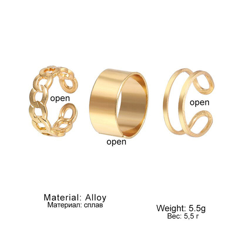 Gold Plated Contemporary Stackable Rings Set of 3 For Women