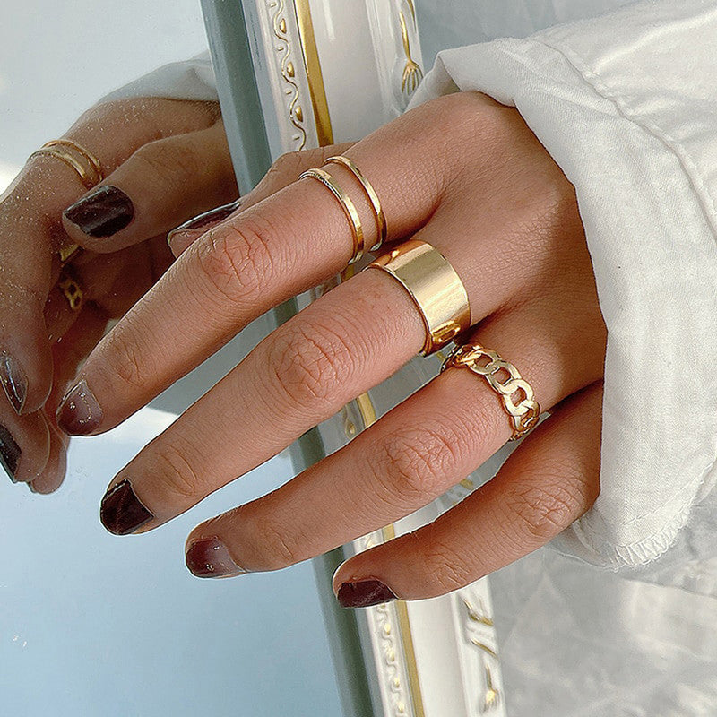 Gold Plated Contemporary Stackable Rings Set of 3 For Women