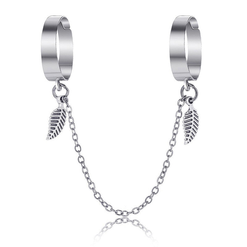 Silver-Toned Silver-Plated Leaf-Inspired Chain Rings For Women