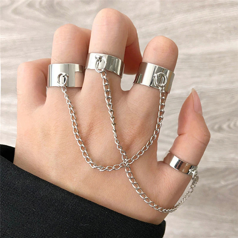 Silver-Toned Silver Plated Chain Rings Set of 2 For Women