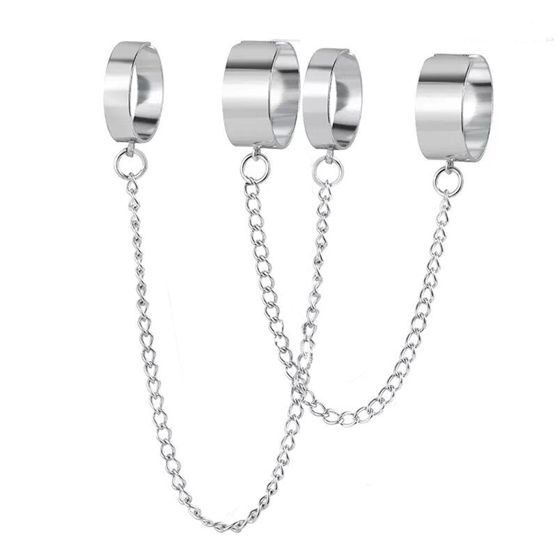 Silver-Toned Silver Plated Chain Rings Set of 2 For Women