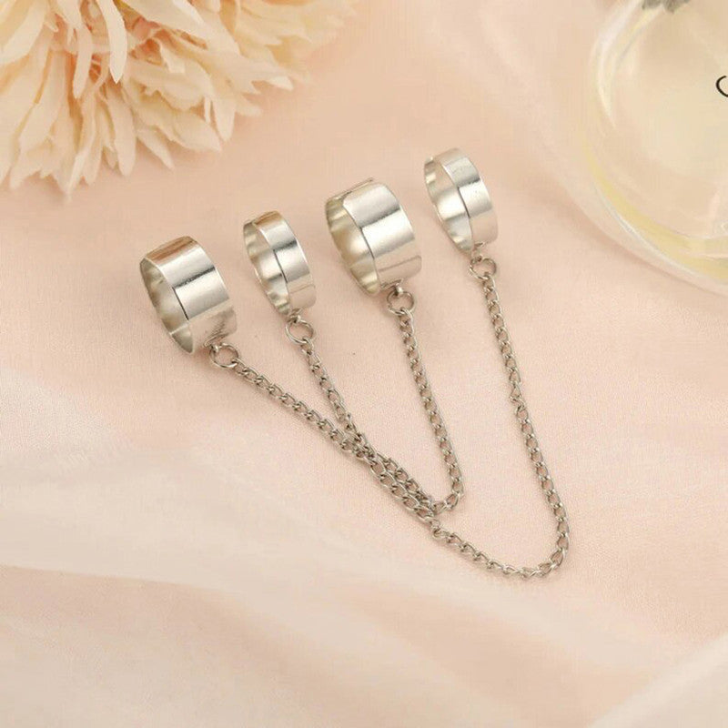 Silver-Toned Silver Plated Chain Rings Set of 2 For Women