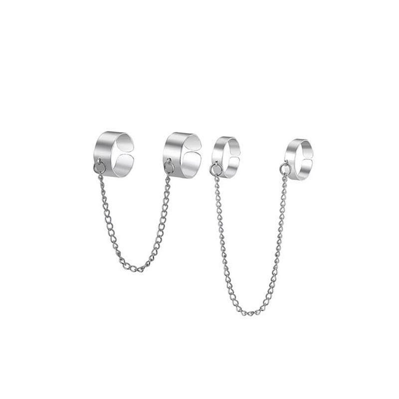 Silver-Toned Silver Plated Chain Rings Set of 2 For Women