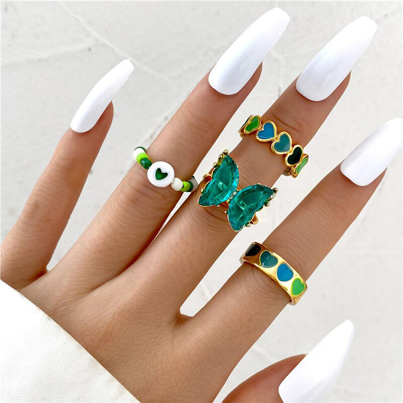 Multicolour Butterfly Stackable Rings Set of 4 For Women