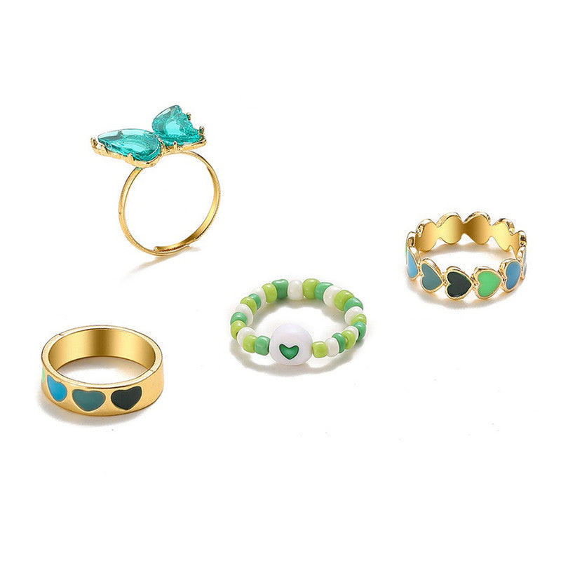 Multicolour Butterfly Stackable Rings Set of 4 For Women