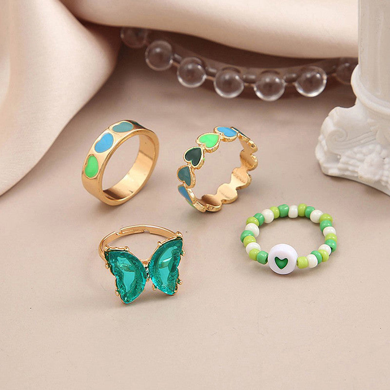 Multicolour Butterfly Stackable Rings Set of 4 For Women