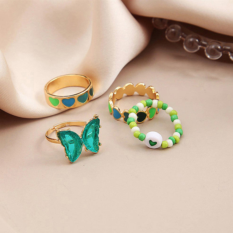 Multicolour Butterfly Stackable Rings Set of 4 For Women