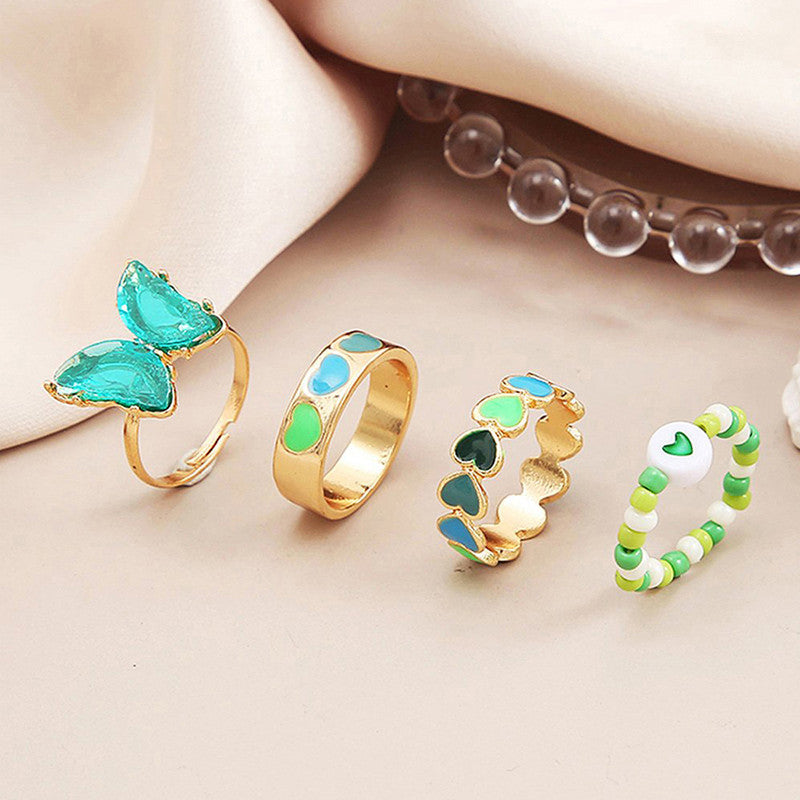 Multicolour Butterfly Stackable Rings Set of 4 For Women