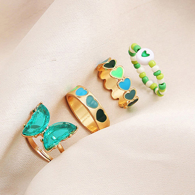 Multicolour Butterfly Stackable Rings Set of 4 For Women