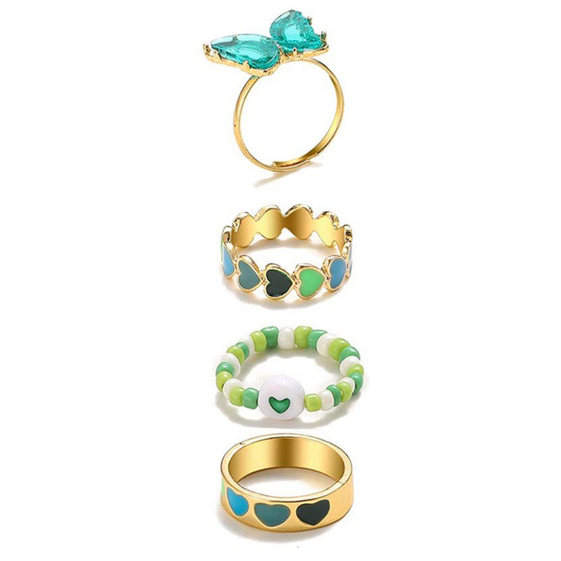 Multicolour Butterfly Stackable Rings Set of 4 For Women