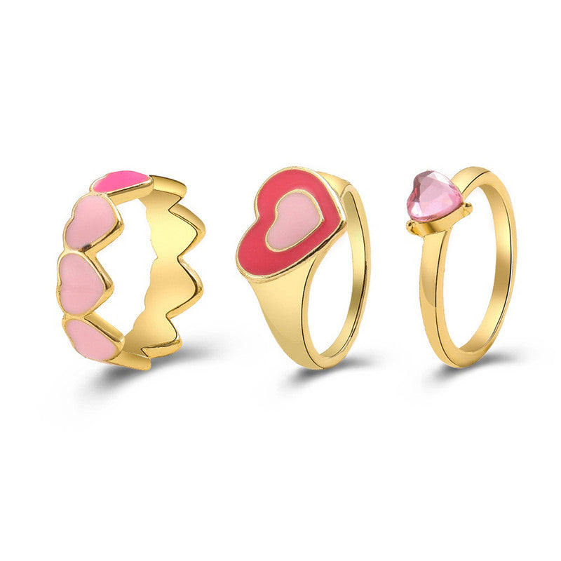 Pink Gold Plated Hearts inspired Stackable Rings Set of 3 For Women