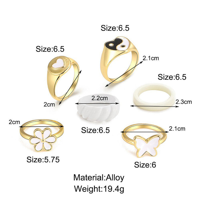 Gold Plated Floral Contemporary Stackable Rings Set of 6 For Women