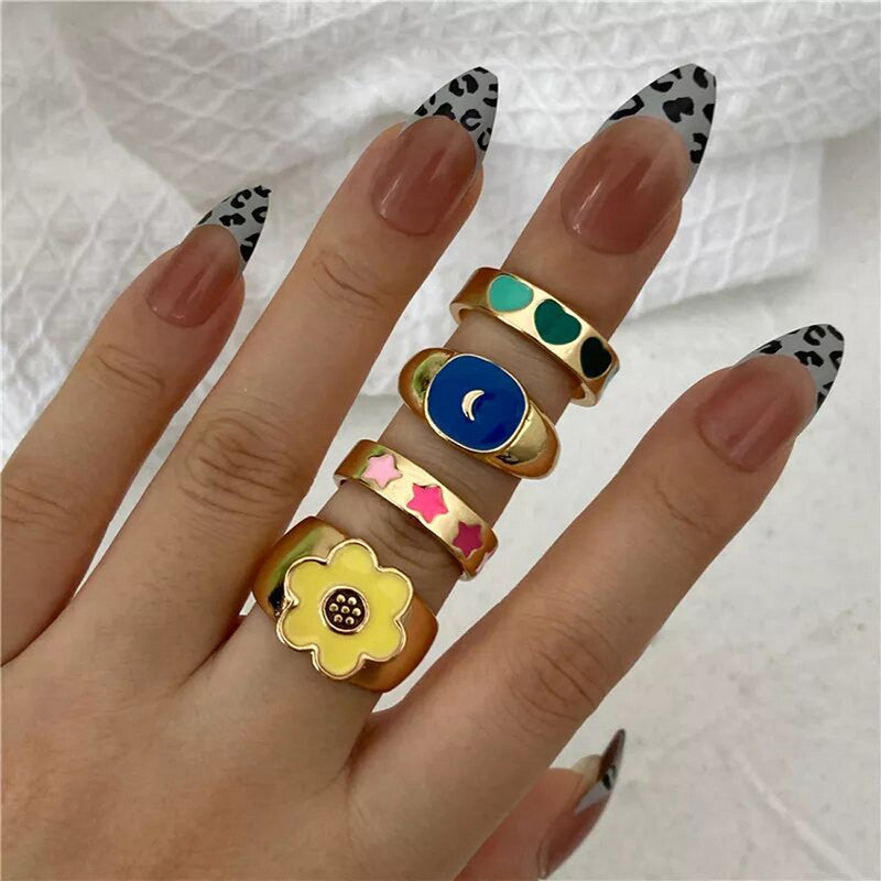 Gold Plated Multicolour Contemporary Stackable Rings Set of 4 For Women