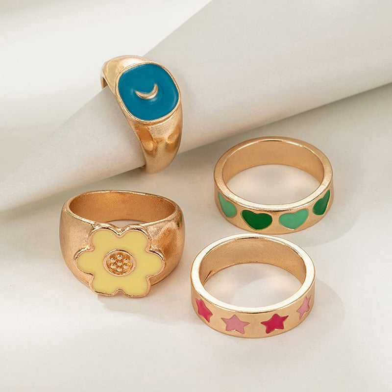 Gold Plated Multicolour Contemporary Stackable Rings Set of 4 For Women