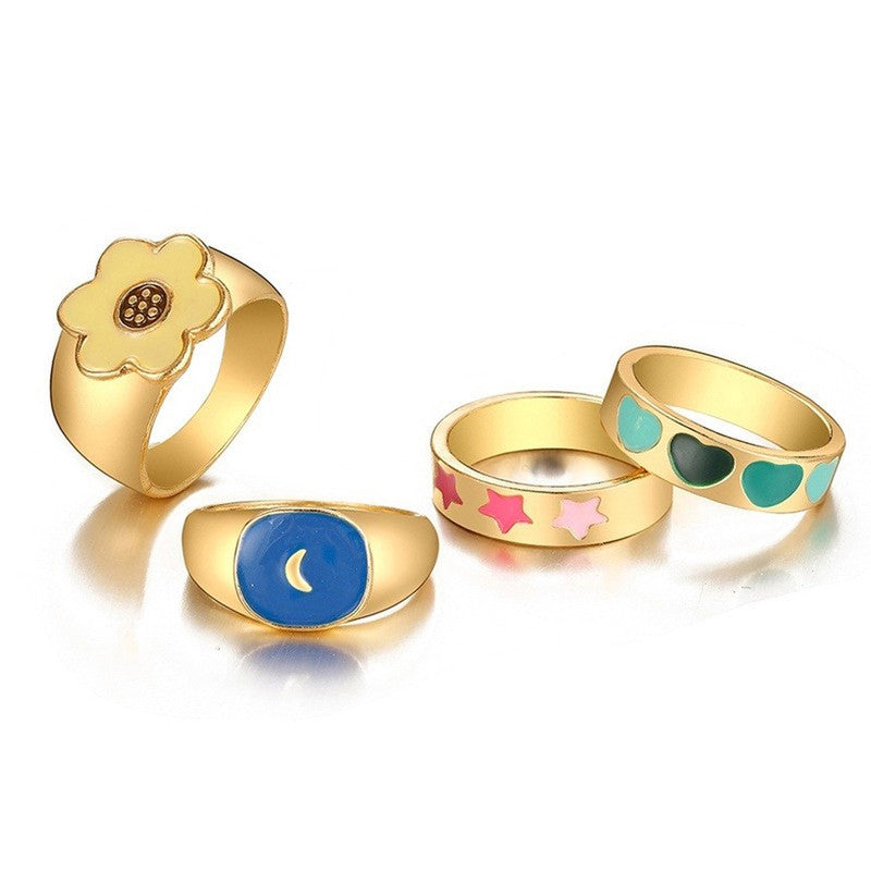 Gold Plated Multicolour Contemporary Stackable Rings Set of 4 For Women