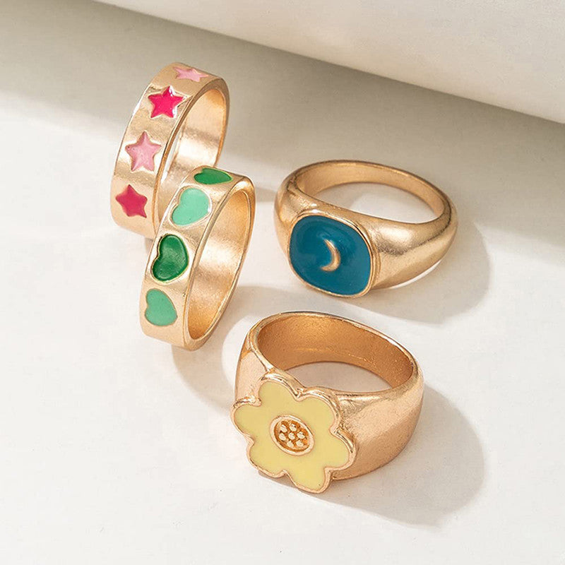 Gold Plated Multicolour Contemporary Stackable Rings Set of 4 For Women