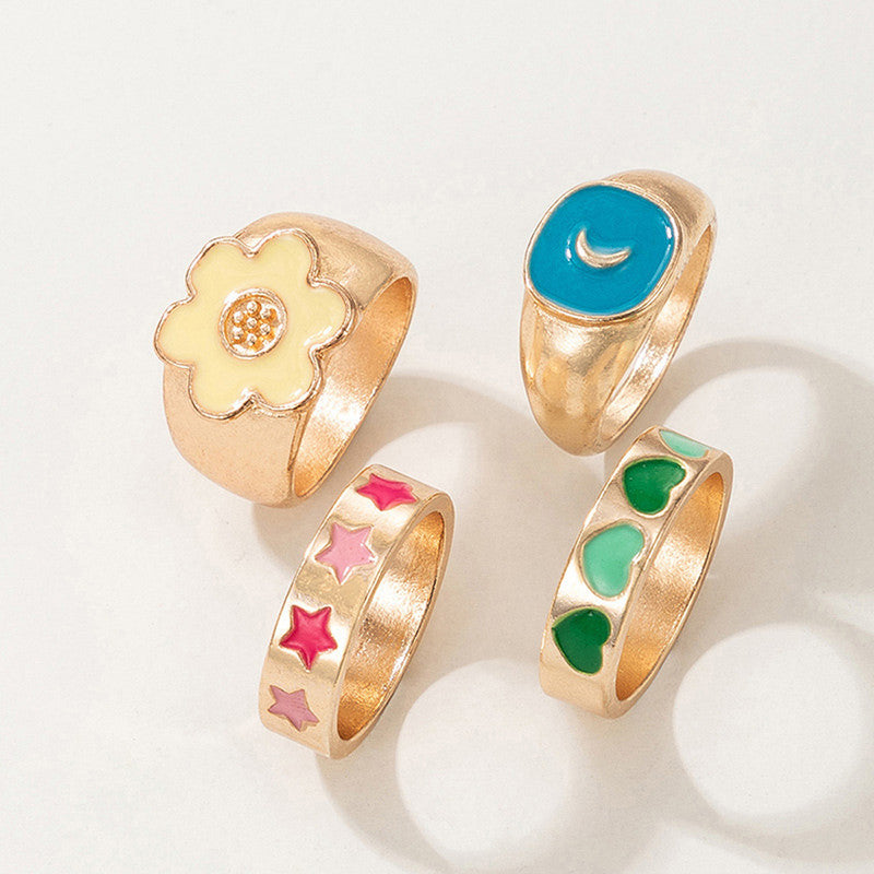 Gold Plated Multicolour Contemporary Stackable Rings Set of 4 For Women