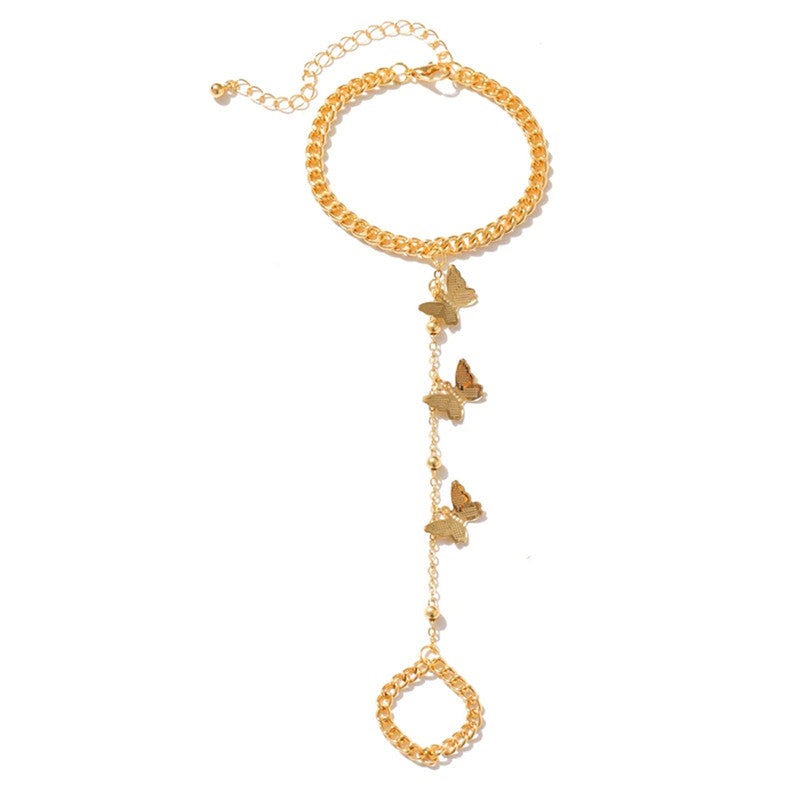 Gold Plated Butterfly inspired Contemporary Bracelet With Ring