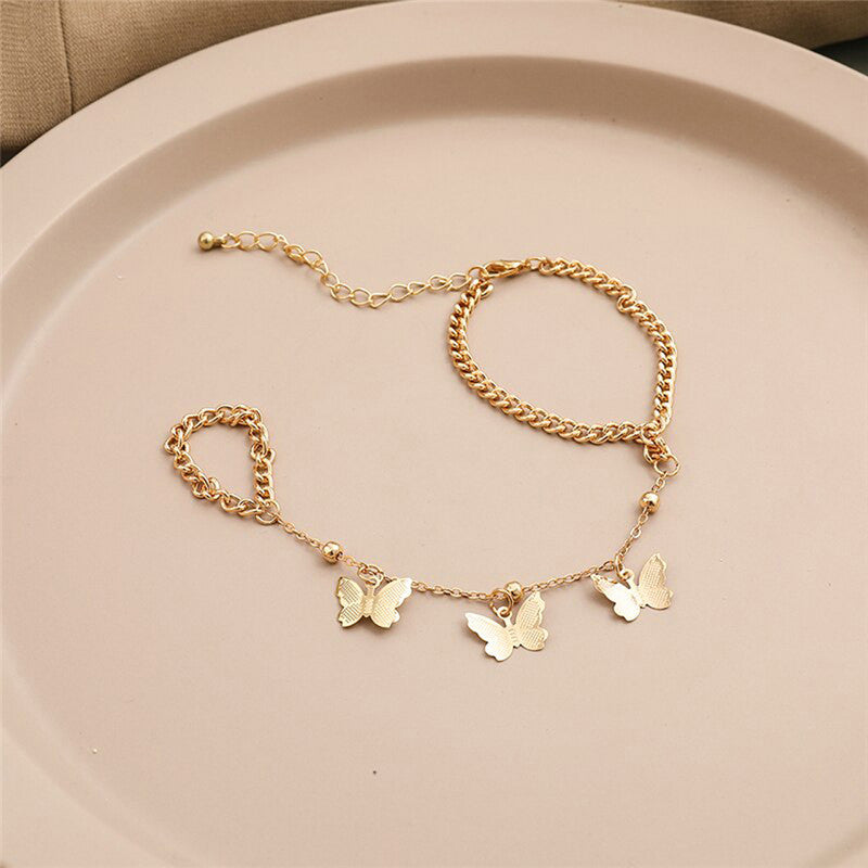 Gold Plated Butterfly inspired Contemporary Bracelet With Ring