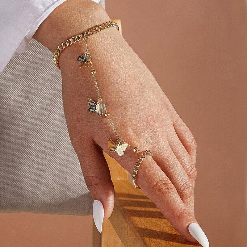 Gold Plated Butterfly inspired Contemporary Bracelet With Ring