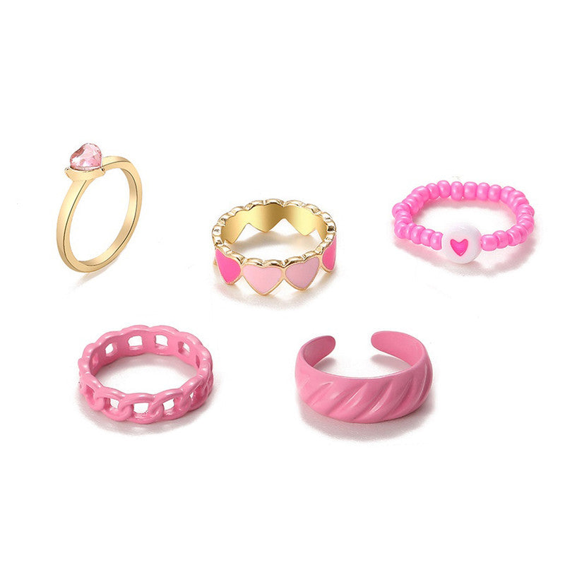 Pink Gold Plated Hearts Stackable Rings Set of 5 For Women - MySmartBazaar