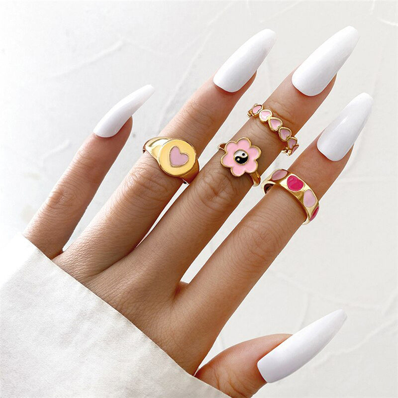 Pink Gold Plated Hearts Stackable Rings Set of 4 For Women