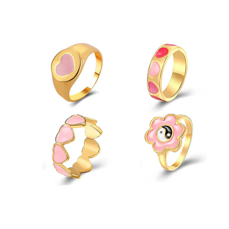 Pink Gold Plated Hearts Stackable Rings Set of 4 For Women