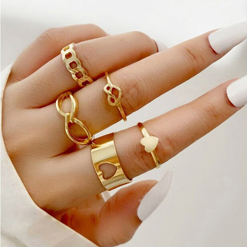 Hearts inspired Gold Plated Adjustable Rings (Set of 5)