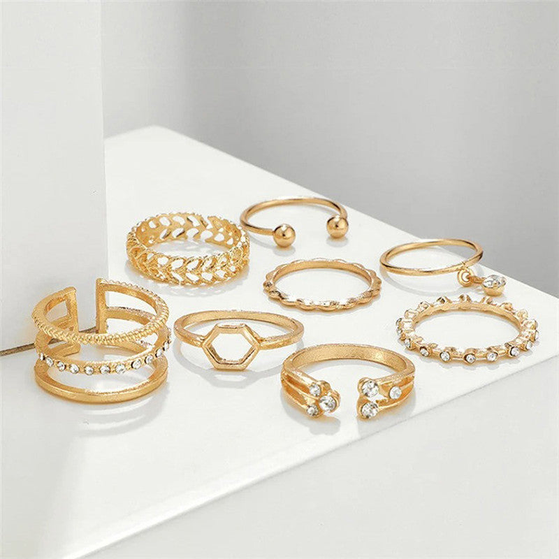 Gold Plated Gold-Toned Contemporary Stackable Rings Set of 8 For Women