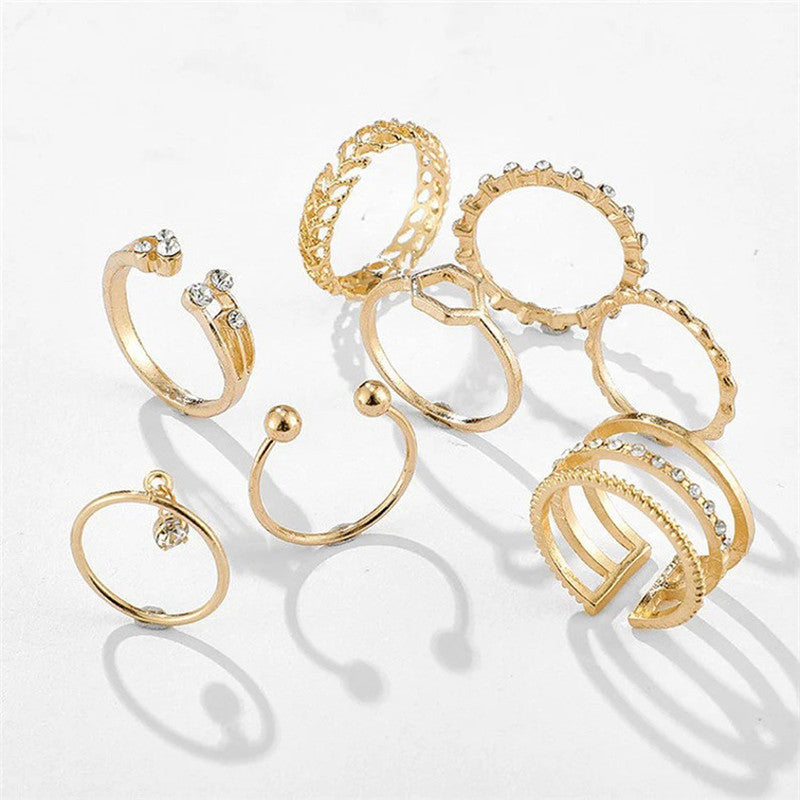 Gold Plated Gold-Toned Contemporary Stackable Rings Set of 8 For Women