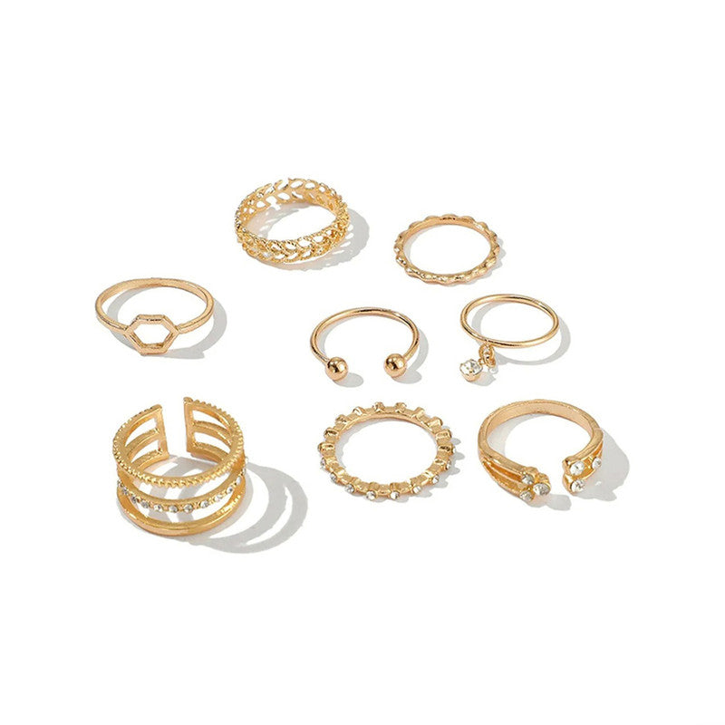 Gold Plated Gold-Toned Contemporary Stackable Rings Set of 8 For Women