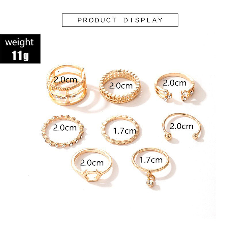 Gold Plated Gold-Toned Contemporary Stackable Rings Set of 8 For Women