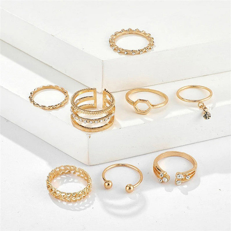 Gold Plated Gold-Toned Contemporary Stackable Rings Set of 8 For Women