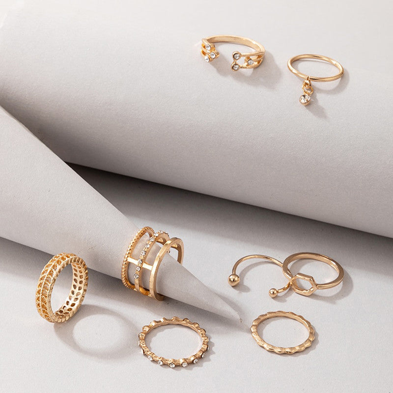 Gold Plated Gold-Toned Contemporary Stackable Rings Set of 8 For Women