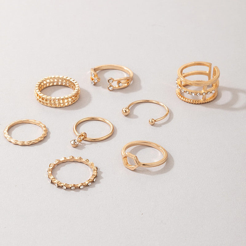 Gold Plated Gold-Toned Contemporary Stackable Rings Set of 8 For Women