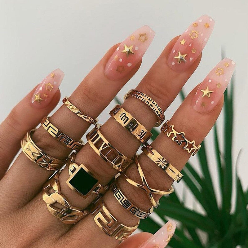 Gold Plated Contemporary Stackable Rings Set of 13