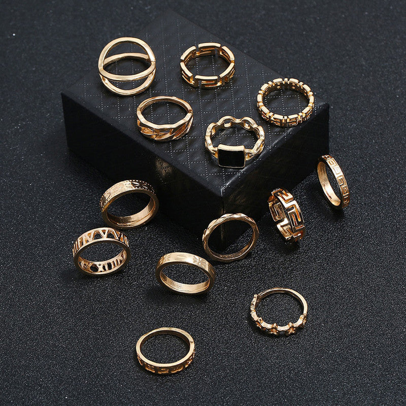 Gold Plated Contemporary Stackable Rings Set of 13