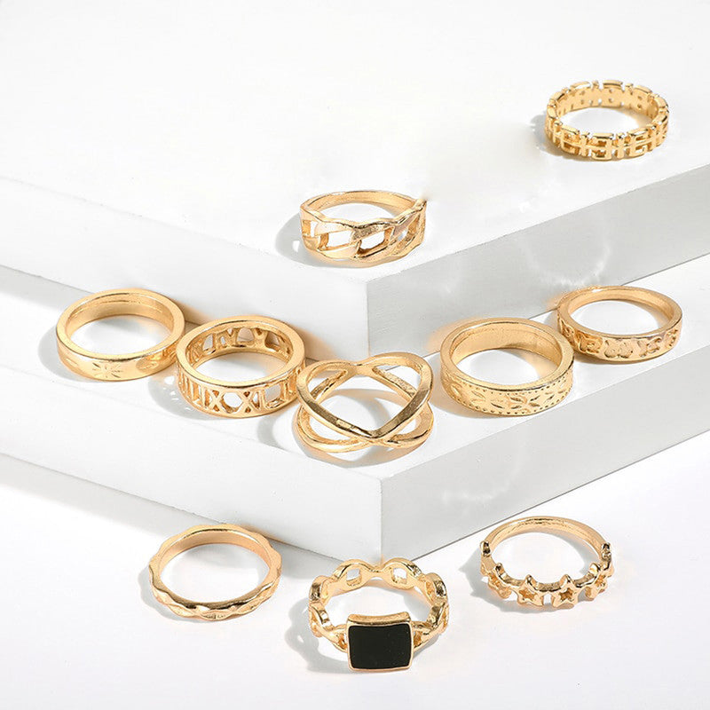 Gold Plated Contemporary Stackable Rings Set of 13